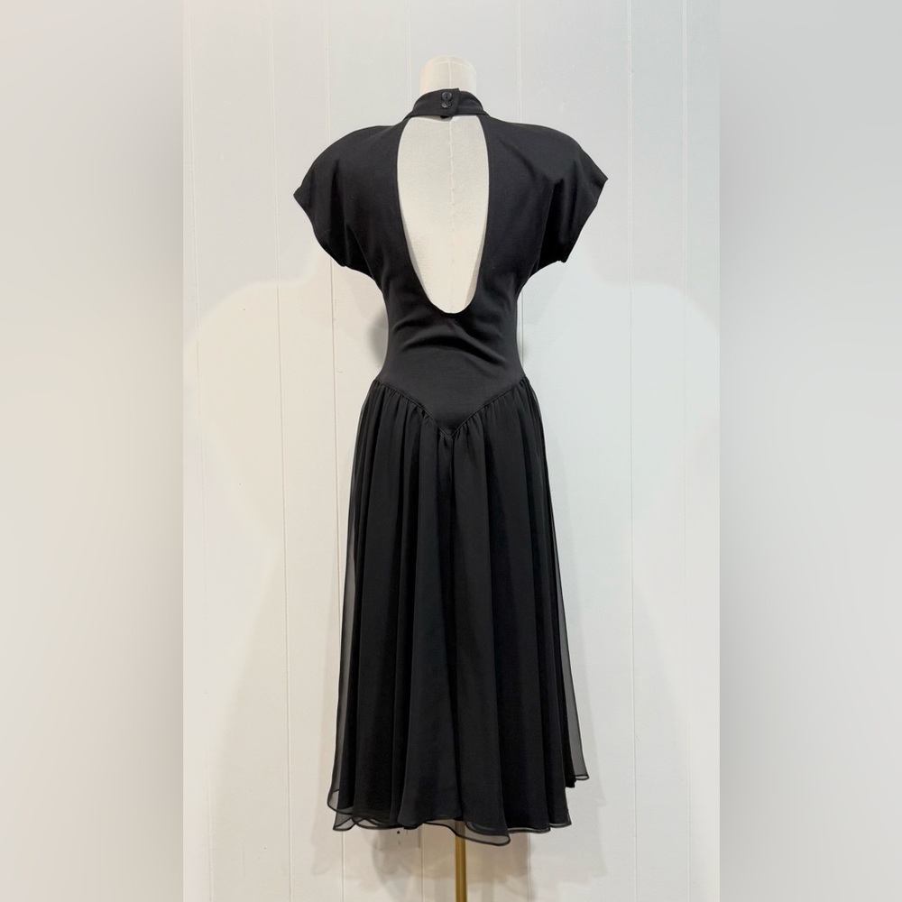 Vintage Arpeja Black Open-Back V-Waist Midi Dress Size 8 Black - Picture 5 of 11